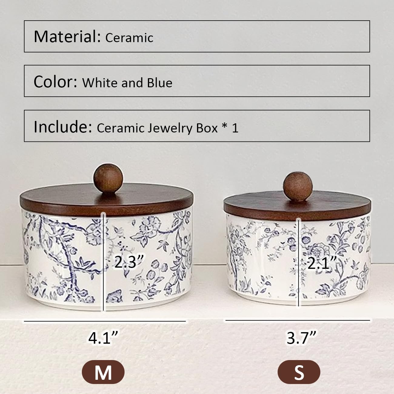 Amazon｜EHERDM セラミックジュエリーボックス 木製蓋付き ブルー